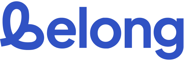 Belong logo in blue representing the brand, positioned in the top-left corner of the page.